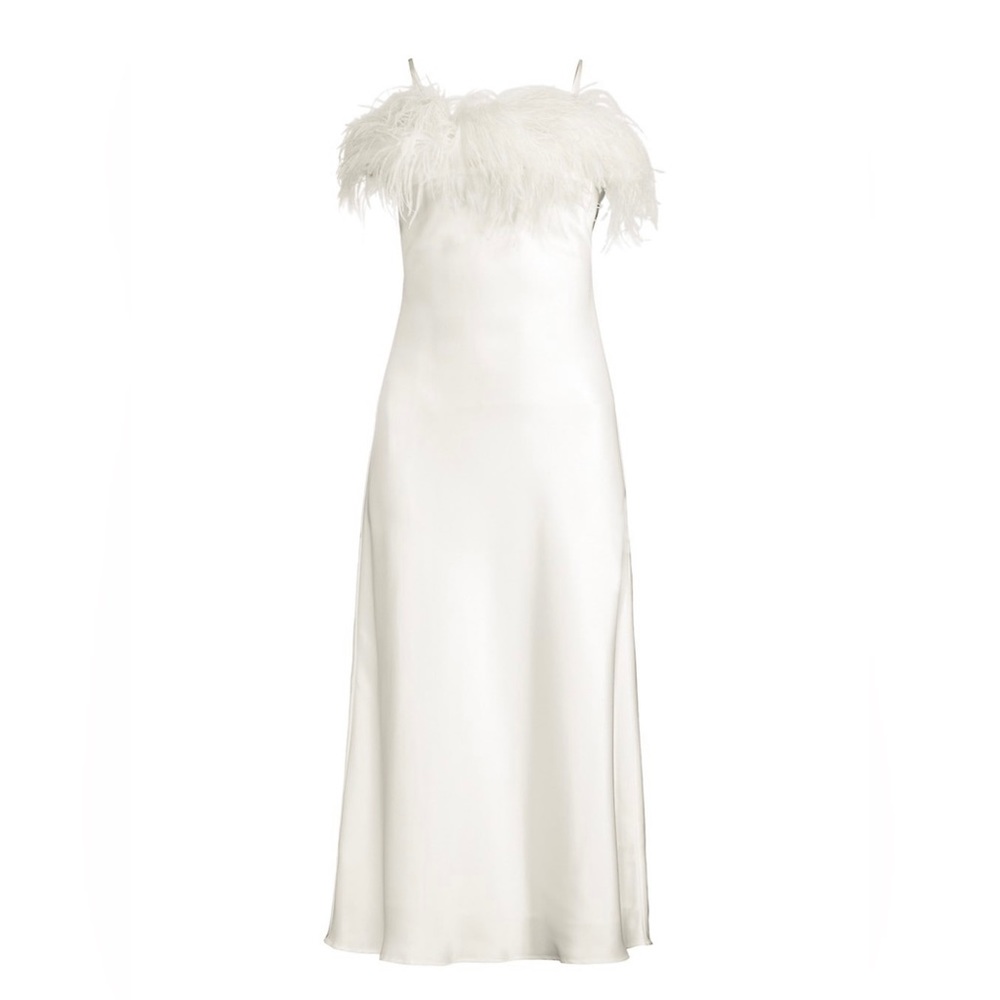 Line & Dot Kimi Sleeveless Feather Trim Midi Dress S